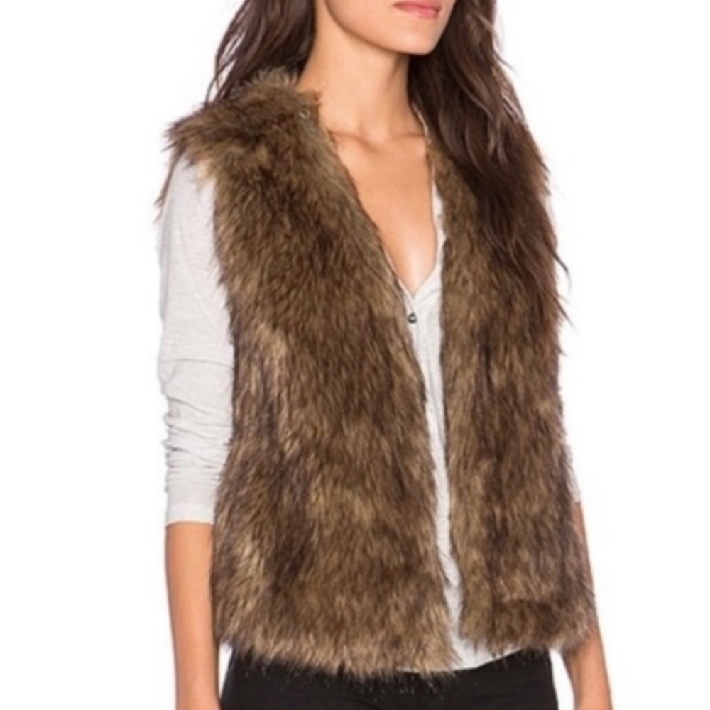 JACK Faux Fur Vest Brown with Pockets SZ M